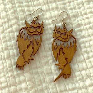 Wood owl earrings - handmade
